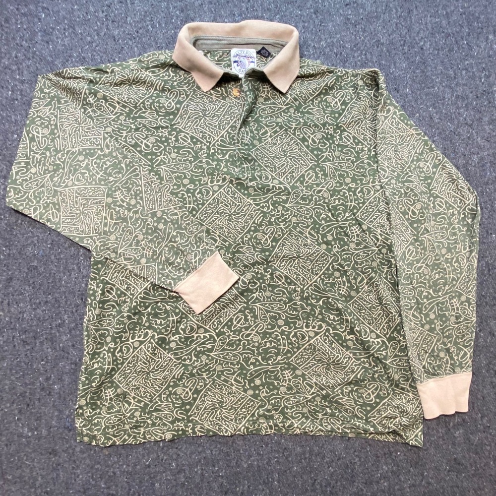Gant Polo Shirt L Mens Green Salty Dog Long Sleeve Graphic Print Cotton Jersey